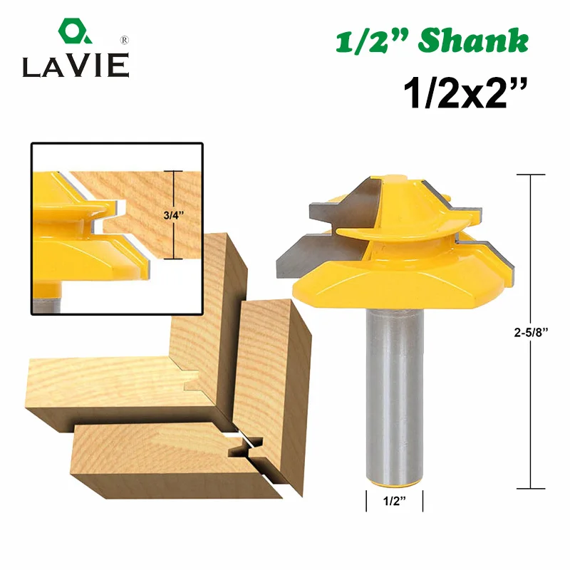 45 Degree Lock Miter Cutter 1/2 Inch Shank Router Bit Woodworking Tenon Tools