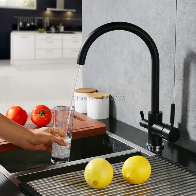 Best Price Newly Osmosis Water Filter Three way Sink Taps Mixer Swivel Water Purification 3 In 1 Kitchen Faucets Matte Black/Brushed Nickle