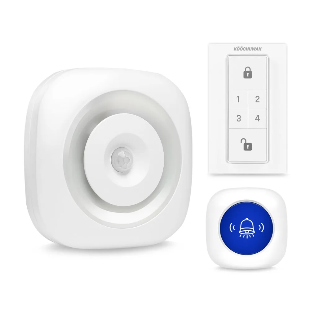 

KOOCHUWAH Doorbell Alarm Wireless Entery Door Alert PIR Infrared Motion Sensor Function and Night Light Led Flash Welcome Chime