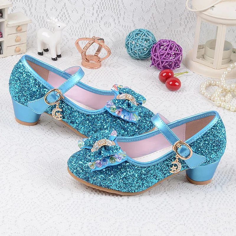 Girls Leather Wedding Shoes Baby Childrens Sequins Princess Enfants Kids High Heels Dress Party Shoes for Girls 26-37
