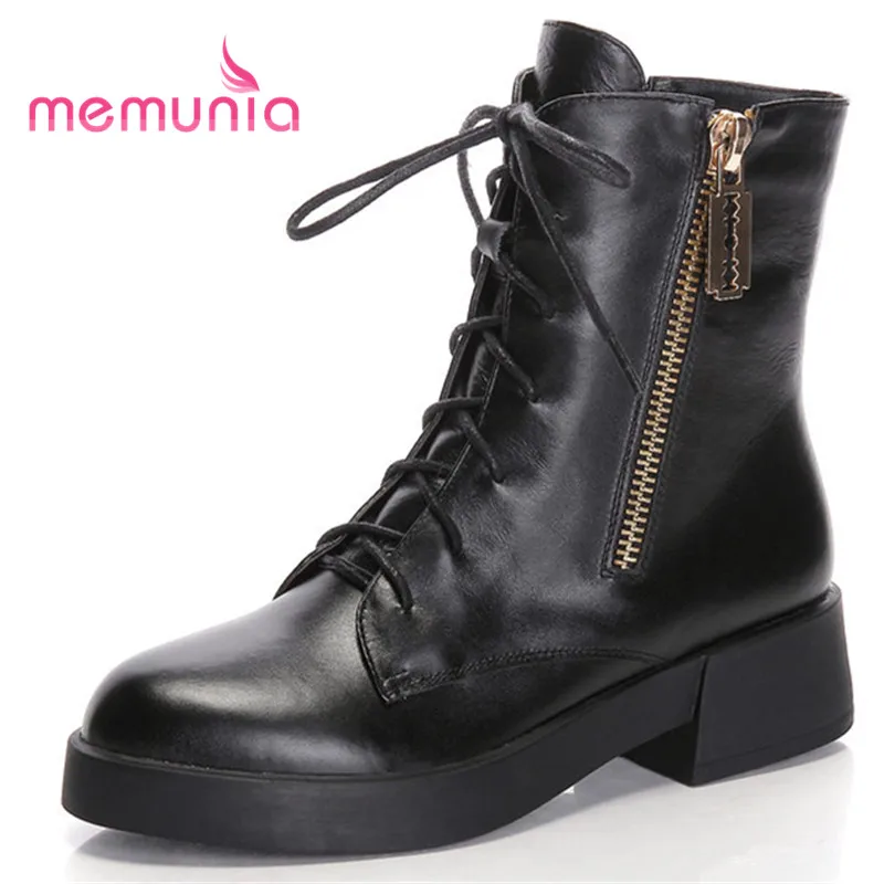 

MEMUNIA new arrive 2020 ankle boots elegant cross tied winter boots female round toe thick heels fashion boots