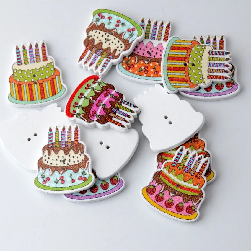 

Retail For Diy 10pcs Mixed 2 Holes Cartoon Birthday Cake Cake Food Pattern Wood Sewing Buttons Scrapbooking 22x30mm F0107