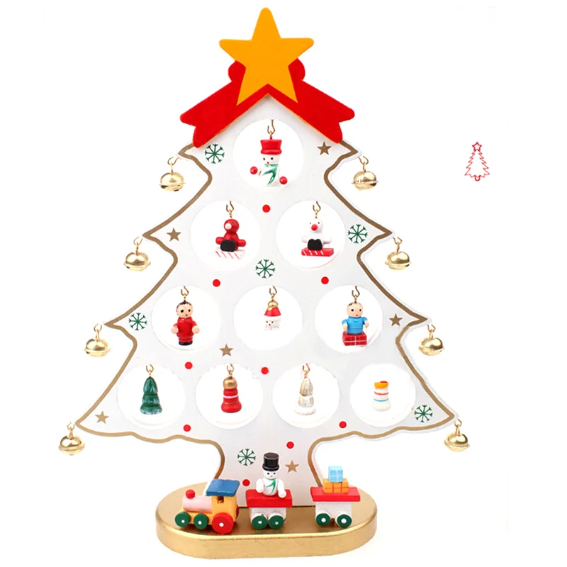 1 шт DIY мультфильм деревянные искусственные елочные украшения деревянные рождественские мини-елки подарок украшение стола - Цвет: white