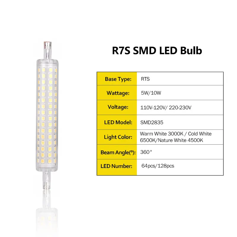 Светодиодный светильник R7S SMD 2835 220 В 110 В 5 Вт 10 Вт домашний светодиодный светильник лампочка трубки 78 мм 118 мм Замена галогенного прожектора# 2c