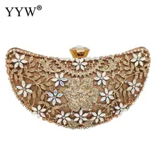 Золотой Серебряный Свадебный клатч с цветами и кристаллами, вечерние сумочки со стразами в форме полумесяца, клатчи на день, вечерние, банкетные свадебные сумочки для женщин