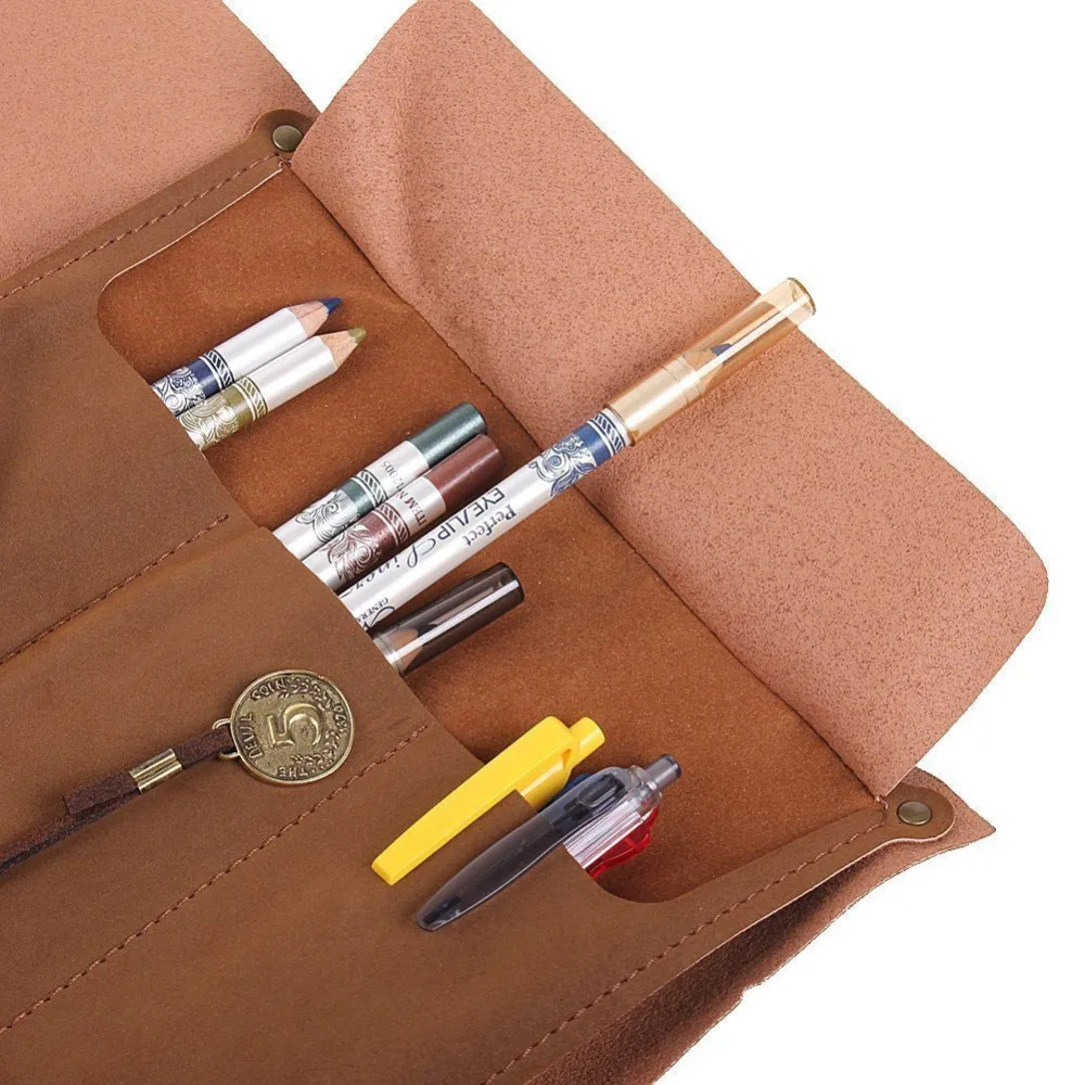 Vintage Pirate Treasure Map Pattern Roll Up PU Leather Pencil Case Bag Holder Pouch Carrier Cosmetic Makeup Pouch Card Pocket