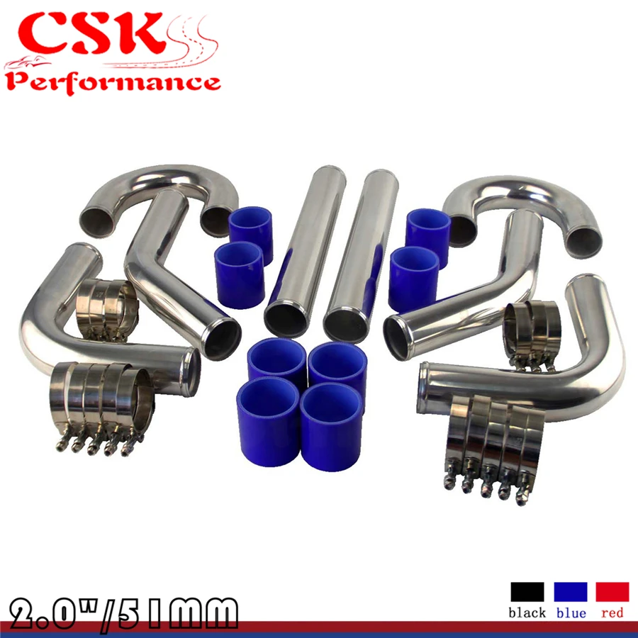 2 &quotTURBO INTERCOOLER PIPE трубопровод труба из алюминия + T CLAMPS силиконовые шланги синего
