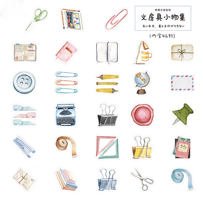 

1pack 46pcs Stationery Collection Adhesive DIY Sticker Stick Label Notebook Album Diary Decor Student Stationery