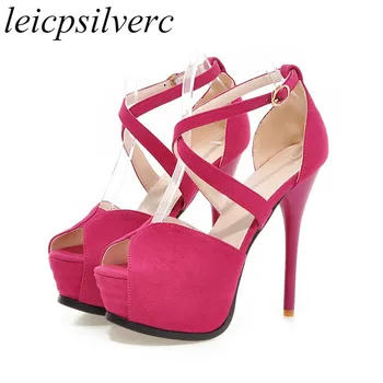 

Women Sandals 2018 New Sexy Fashion Spring Summer Super High Heels Buckle Peep Toe Thin Heels Platform Party Wedding Shoes Black
