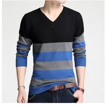 Осенне-зимние теплые шерстяные свитера Повседневная Популярная цветная полоска пуловер с v-образным вырезом мужской брендовый тонкий хлопковый свитер 4XL