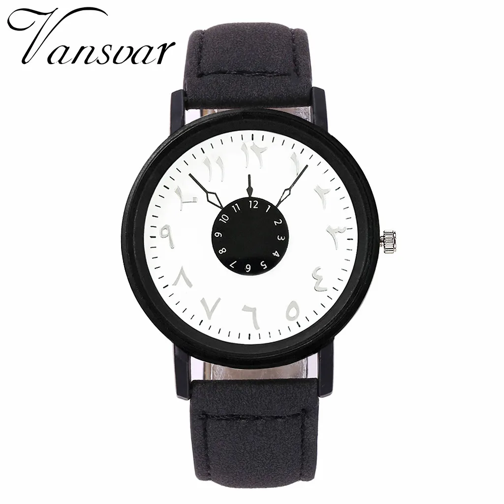 Бренд vansvar черные белые часы для влюбленных уникальные арабские цифры кожаные женские кварцевые наручные часы эксклюзивный бренд часы - Цвет: B