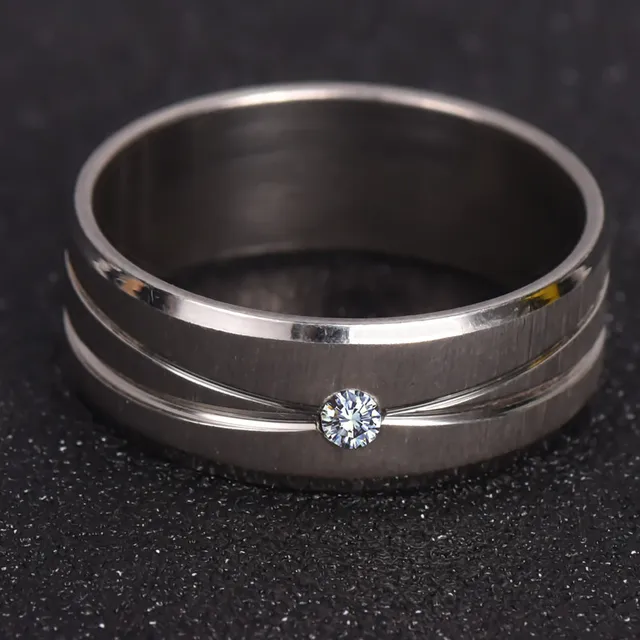 Silver Ring With Micro Paved AAA CZ High Polished White Gold Color Ring 316L Sta Silver Ring With Micro Paved AAA CZ High Polished White Gold Color Ring 316L Sta
