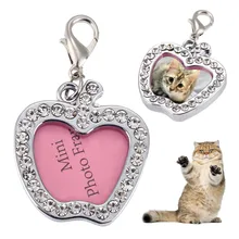 Pet Cat Dog ID Tags Alloy Heart Apple Shaped Alloy Crystal Dog Tag Pet Collar Pendant For Kitten Puppy Customized Pet Supplies