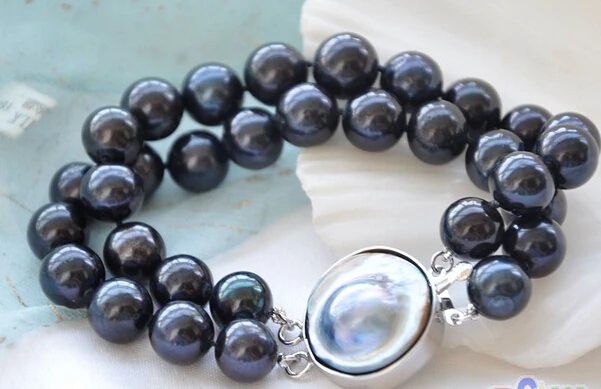 

free shipping 01278 2ROW 8" ROUND BLACK FRESHWATER PEARL BRACELET MABE