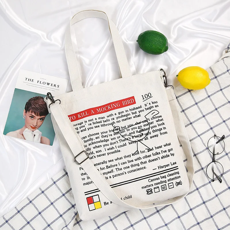 Tanie Kobiety płócienna tote torba moda torba na ramię zwięzłe list z nadrukiem na ramię torby materiałowe dla kobiet 2019 cła bawełniana torba na zakupy