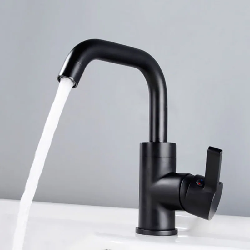 Günstig Gebürstet Gold und Schwarz Messing Bad Becken Wasserhahn Drehbare Wasser Mischbatterie Einzigen Halter Deck Montiert