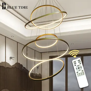 

Creative Cirlce Modern LED Chandelier Black&White&Gold&Silver Rings Led Ceiling Chandelier Lighting For Living room Dining room