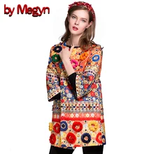 2017 Women Autumn Winter Fuzzy Ball Diamonds Beading Baroque Printed Embroidery Coat Trench Dashiki Trench DG155
