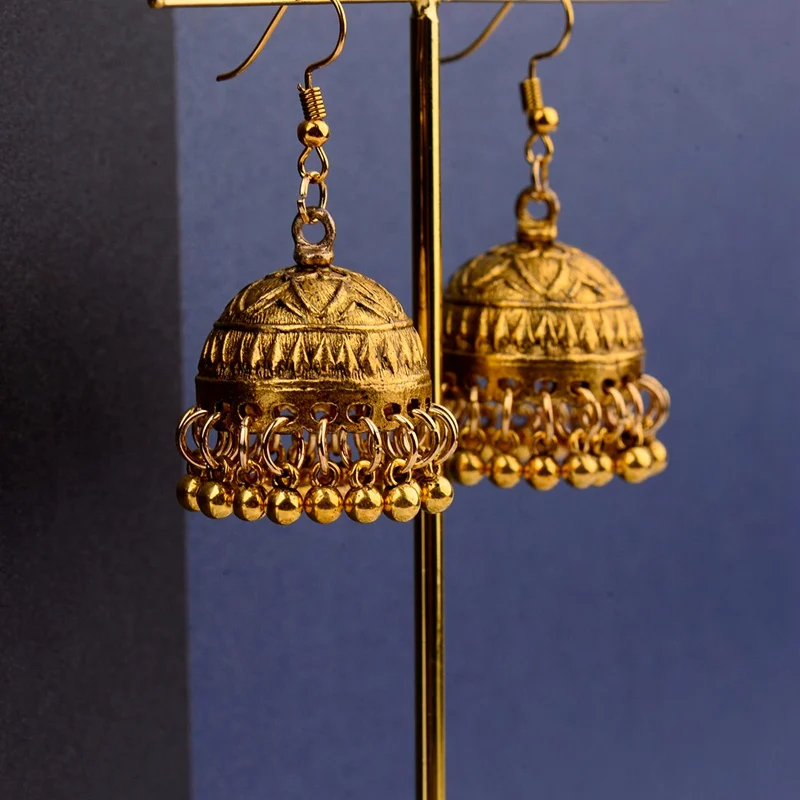 TopHanqi в этническом стиле ретро Индии Jhumka Jhumki серьги Femme Античная золотистый
