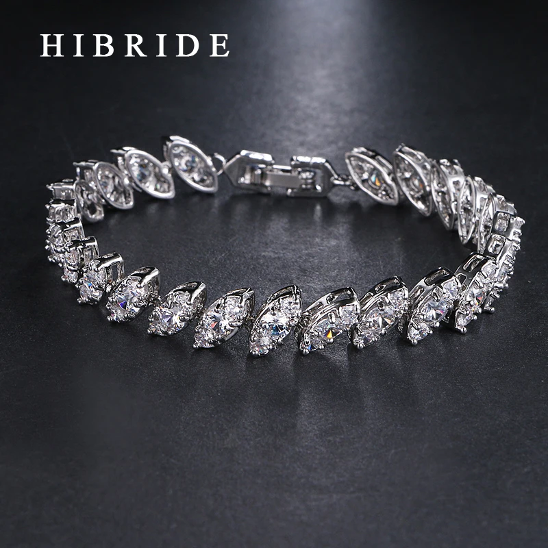 HIBRIDE White Gold Color Bracelets&Bangles For Women Mariquesa Cut AAA Cubic Zirconia Bracelet For Engagement Gifts B-24
