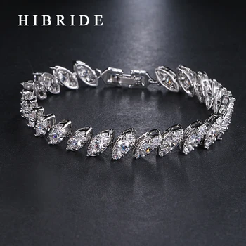 HIBRIDE White Gold Color Bracelets&Bangles For Women Mariquesa Cut AAA Cubic Zirconia Bracelet For Engagement Gifts B-24