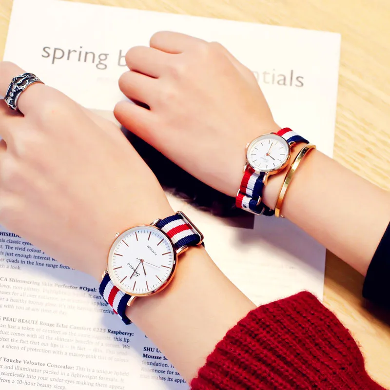 Relojes Erkek Saat Простые Модные холщовые часы мужские и женские студенческие полосатые