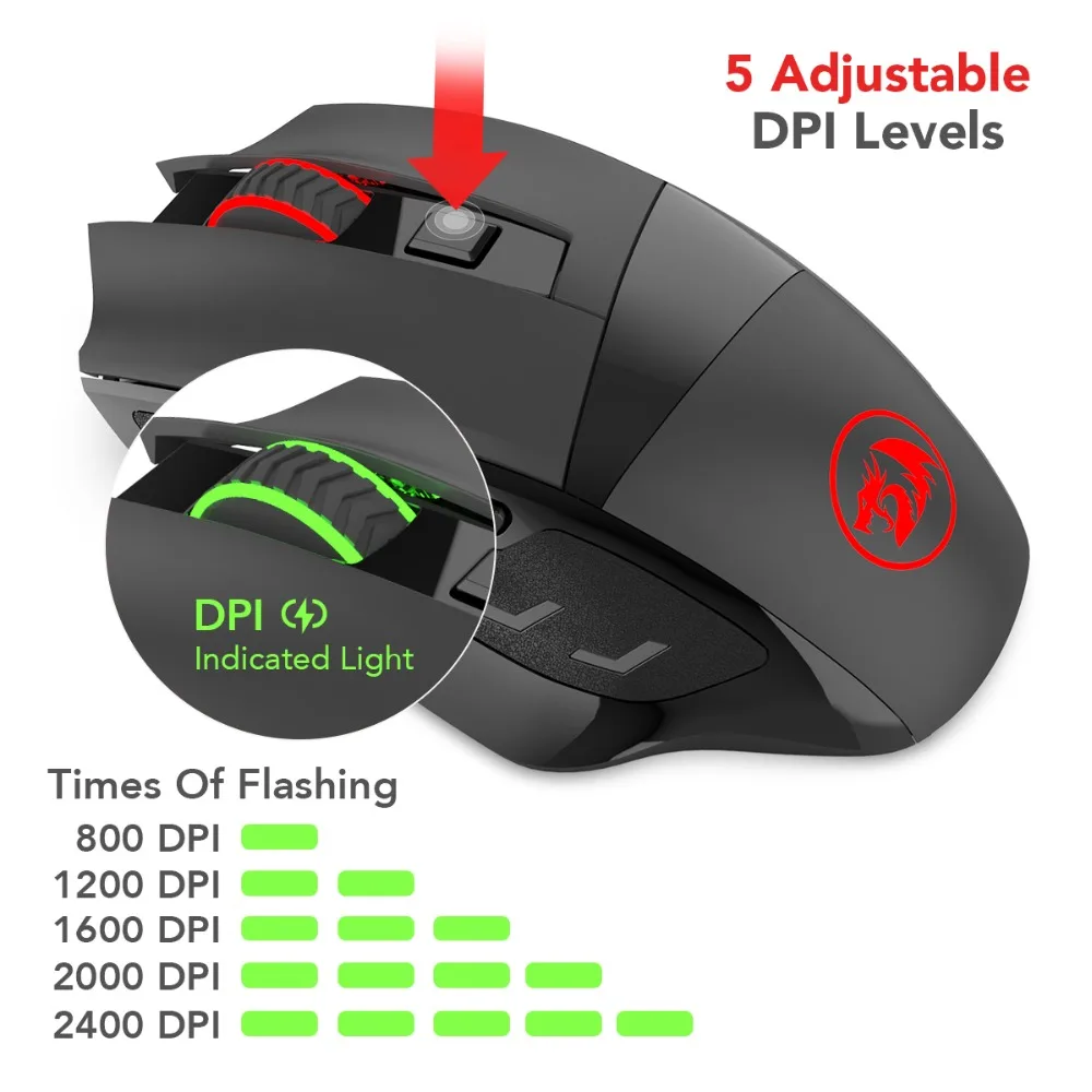 Redragon M653 2.4G Wireless Mouse Professional 6 Buttons Gaming Mouse Game Optical Sensor RGB Lights Mouse Gamer for Msi Dota