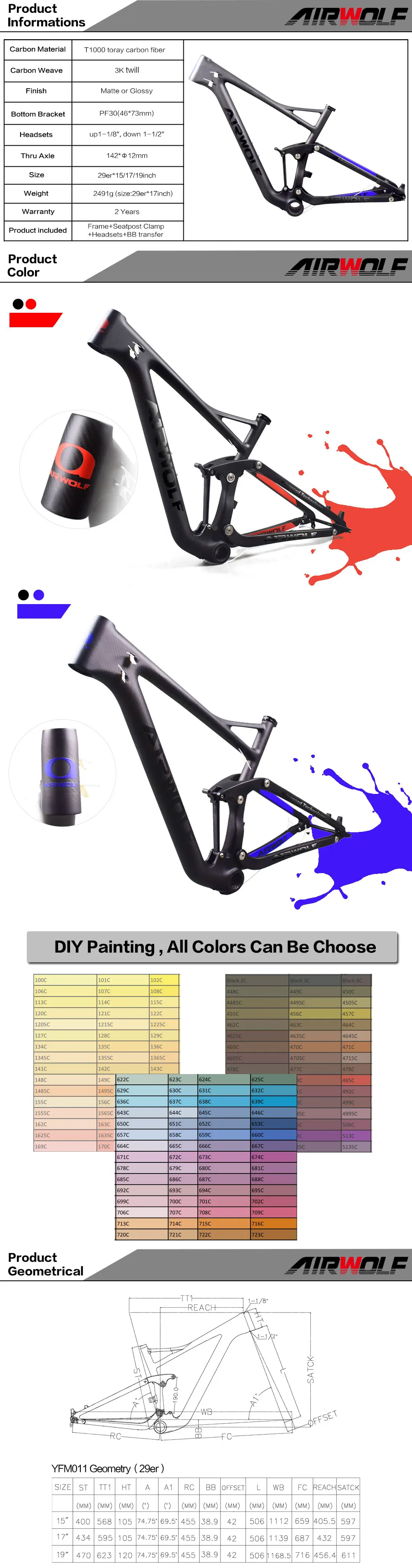 Excellent 2019 Airwolf 29er carbon frame suspension Enduro bike in Shock 190*51mm 142*12 Thru Axle Full Toray T1000 mtb frame suspension 6 Excellent 2019 Airwolf 29er carbon frame suspension Enduro bike in Shock 190*51mm 142*12 Thru Axle Full Toray T1000 mtb frame suspension 6