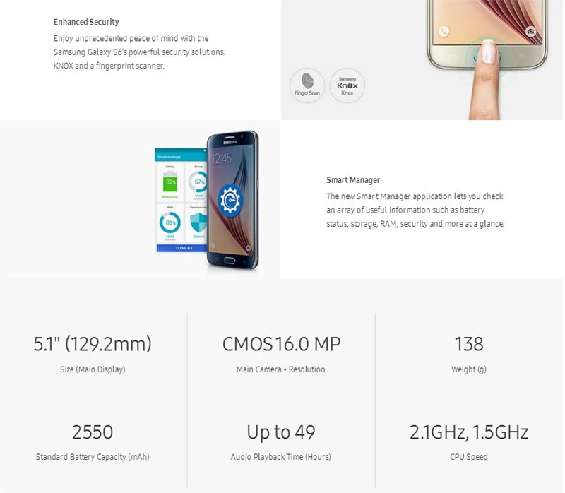 samsung galaxy S6 G9200 G920F galaxy S6, четыре ядра, 3 ГБ ОЗУ, 32 Гб ПЗУ, 4G LTE, 16 МП, 5,1 дюймов, разблокированный сотовый телефон