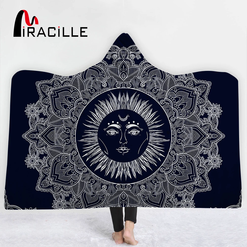 

Miracille Religion Style Mandala Printed Wearable Hooded for Adults Kids Warm sherpa fleece Throw Blanket on The Sofa