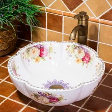 A1 розы керамический счетчик мытья верхней части раковины-чаши для ванной комнаты ручная роспись мыть кран для раковины, кран для раковины, wx11161116