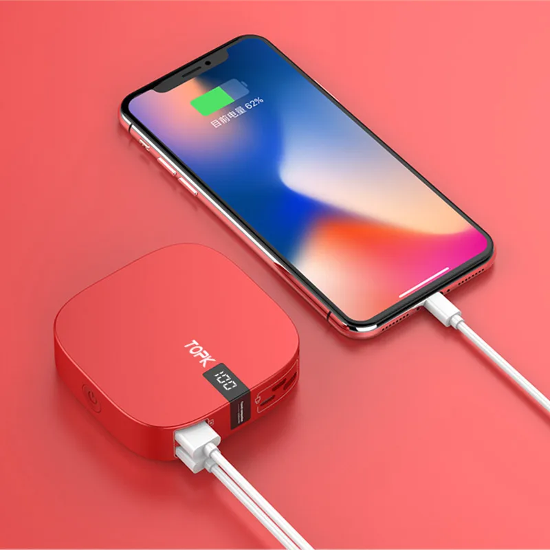 TOPK 10000 mAh power Bank Dual USB миниатюрное портативное зарядное устройство для мобильного телефона внешний аккумулятор power bank для iPhone samsung Xiaomi - Цвет: Красный