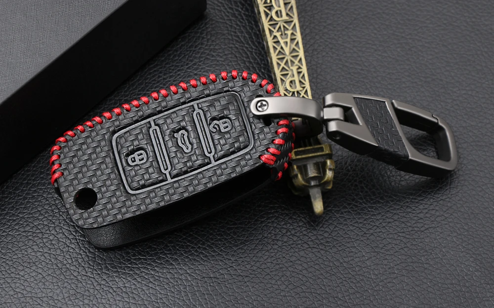 Кожаный чехол для ключей автомобиля из углеродного волокна для Volkswagen Passat Golf Jetta Bora Polo Sagitar Tiguan, Защитная крышка для автомобильного ключа