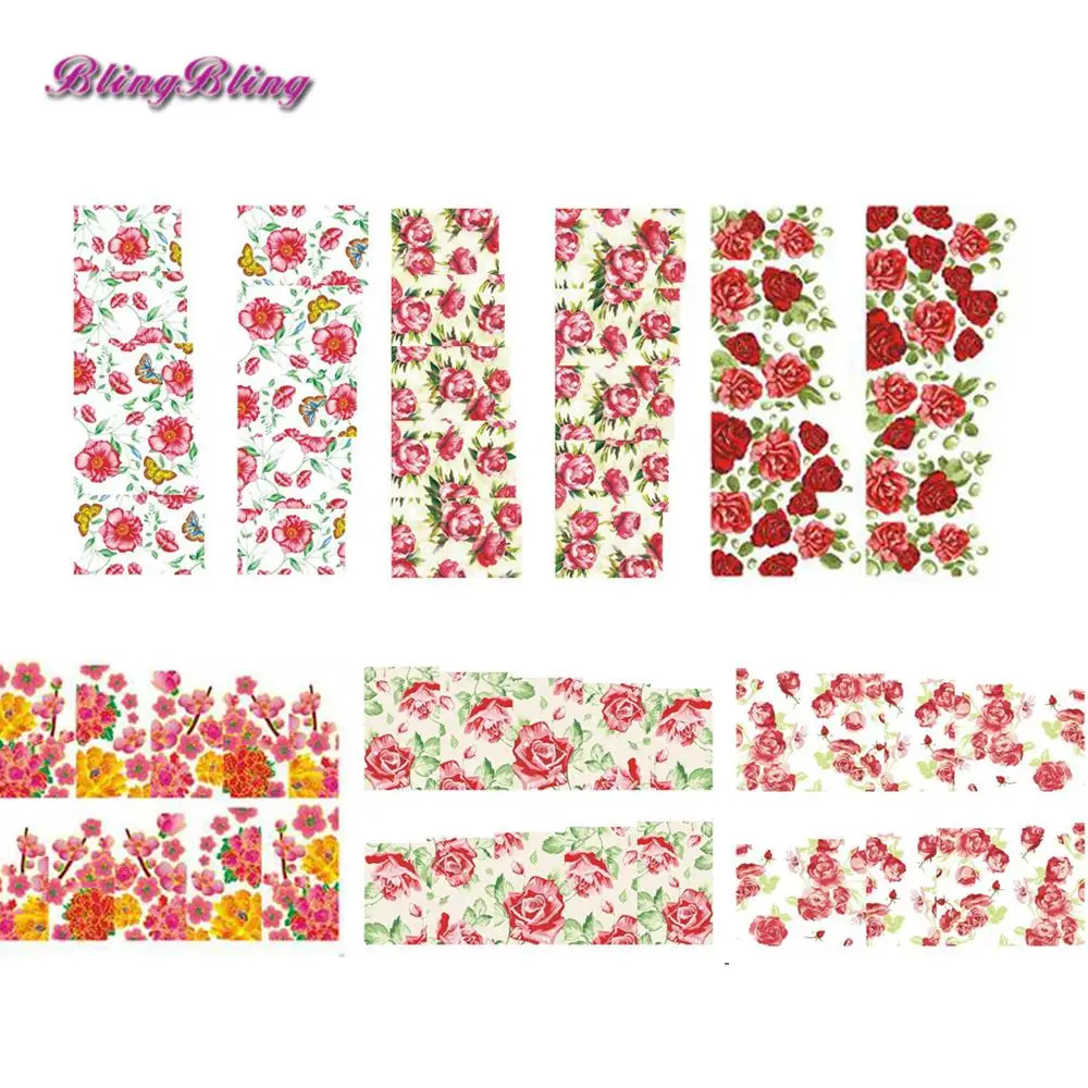 6 sheets Nails Art Water Transfer Stickers Full Cover Nail Wraps Manicure Fingernail Decals Red Rose Flower Floral Design