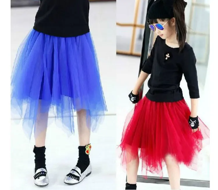 

Red,Blue,Black Big Girl Elastic Waist Irregular Tulle Skirt Pettiskirt Dancing Tutu Party Skirt Holiday Girl Skirts 