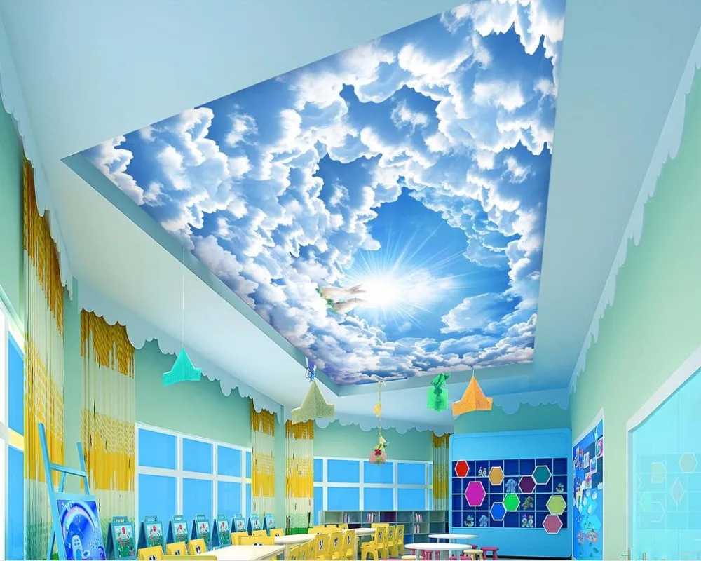 Us 11 59 60 Off Blue Sky And White Clouds Ceiling Murals Wallpaper Hd Photo Wall Murals Sofa Living Room Bedroom 3d Wallpapers In Wallpapers From
