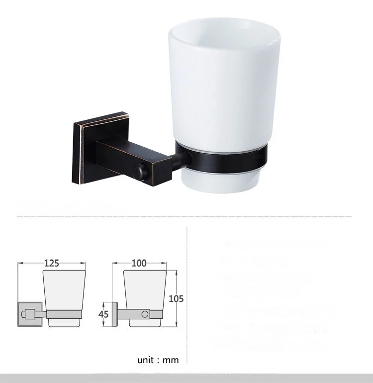 Настенный Ванная комната двойной подстаканник черный натертый маслом латунь отделка Зубная щётка держатель из нержавеющей стали с Керамика чашки GJ-60902H