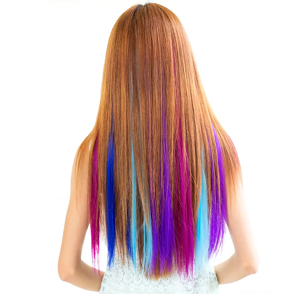 Allaosify Long Straight 1 Clip In Hair Fake Hairpieces Heat Resistant Synthetic Fake Hair Only One piece