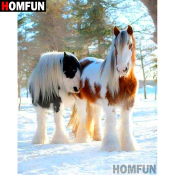 

HOMFUN Art 5D Diy Diamond Painting "Snow horse" Diamond Pictures Cross Stitch 3D Rhinestone Embroidery Decor A07591