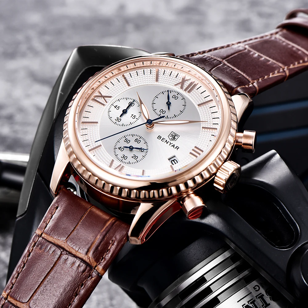 BENYAR Men's Watch Fashion/Sport/Quartz Watch Men Wristwatch Mens Clock Top Brand Luxury Leather Watches Men Relogio Masculino