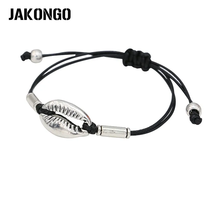 

JAKONGO Braided Black Rope Shell Bracelet for Women and Man Handmade Weave Adjustable Vintage Bracelet