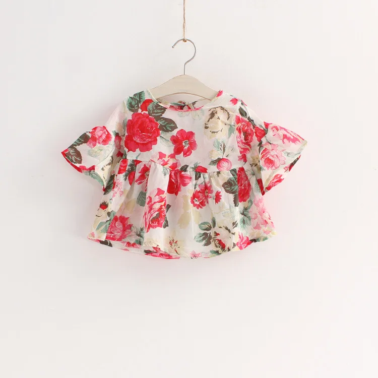 Children's Cloth Girl's Full Flower Printing Cloth Tees T Shirt Short