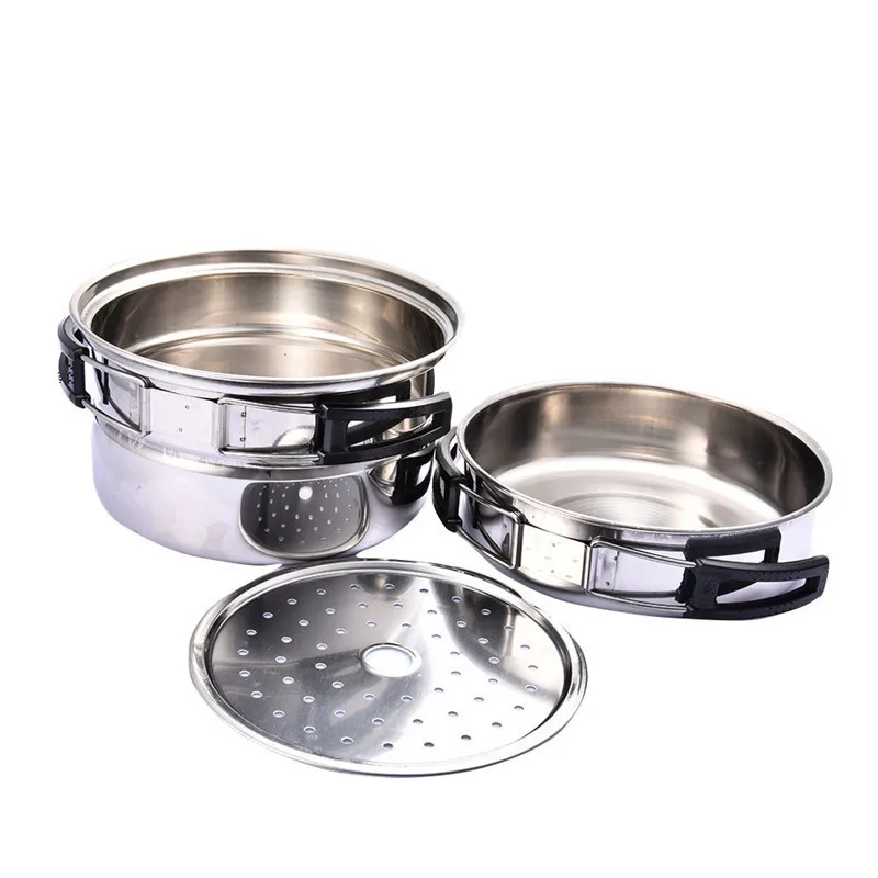3 unids Sartenes Olla de Acero Inoxidable Mango Plegable de Picnic Al Aire Libre Vajilla Utensilios de Cocina Portátil Para Acampar Al Aire Libre con Soporte De Vapor