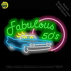 Неоновая вывеска Fabulous 50-х годов автомобиль неоновый свет знак Пивной бар Pub знак пользовательские Дизайн ручной работы отель неоновые