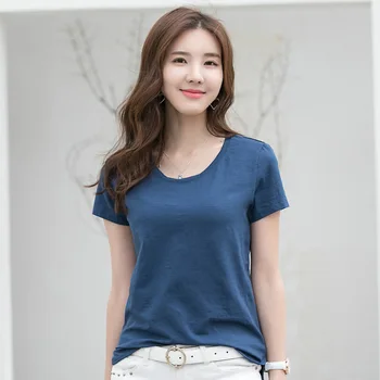 

2019 Spring and Summer New Pattern Women Short-sleeved Round Neck Large Size Casual Shirt