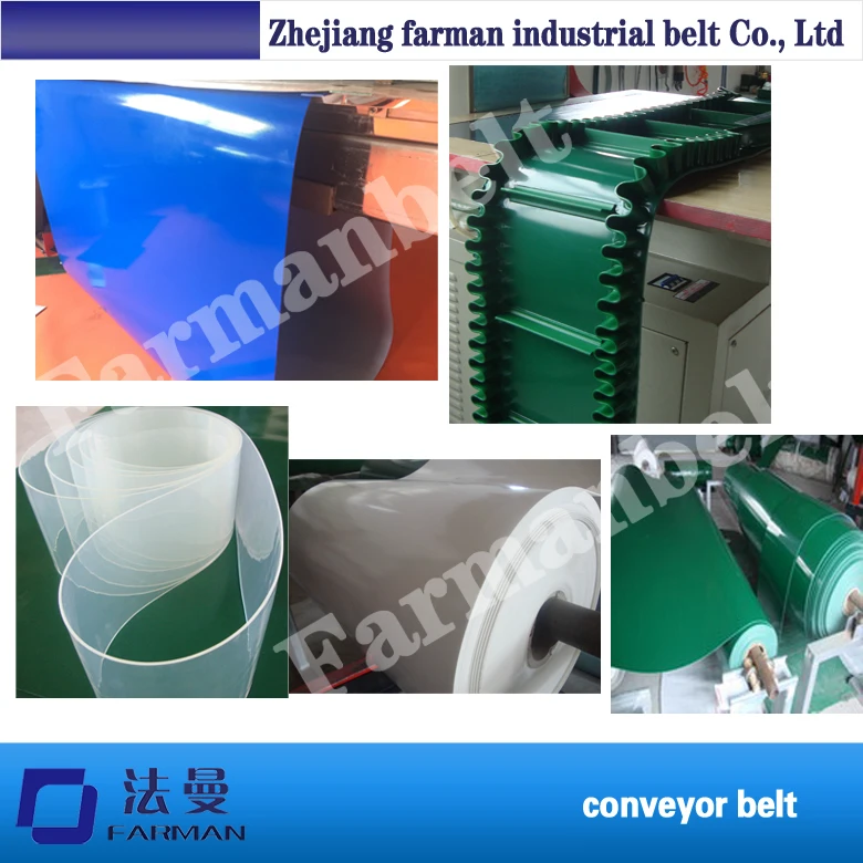 

Farman brand customized PVC conveyor belt in green,white,black,blue color