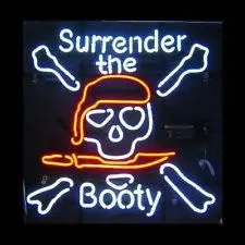 

NEON SIGN surrender the booty skull Pirate Cranial Signboard REAL GLASS BEER BAR PUB display christmas Light Signs 18*18"