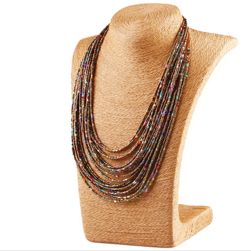 6 Color Bohemia Style 20 Layers Bib Statement Collar Glass Beaded Choker Necklace Fashion Jewelry For Women Wholesale