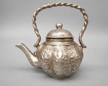 

Chinese pure white copper seiko carving qianlong period teapot