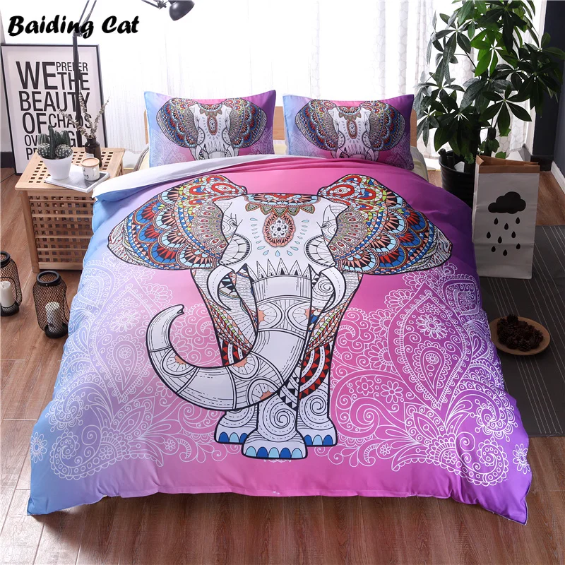 

Romantic Pink Elephant Bedding Set Couple Lovers Bed Linen Bedspread Decorative Duvet Cover Set with Pillowcases Queen King Size
